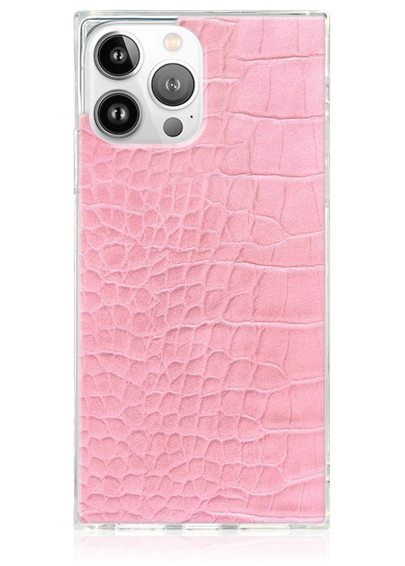 Pink Crocodile Faux Leather SQUARE iPhone Case