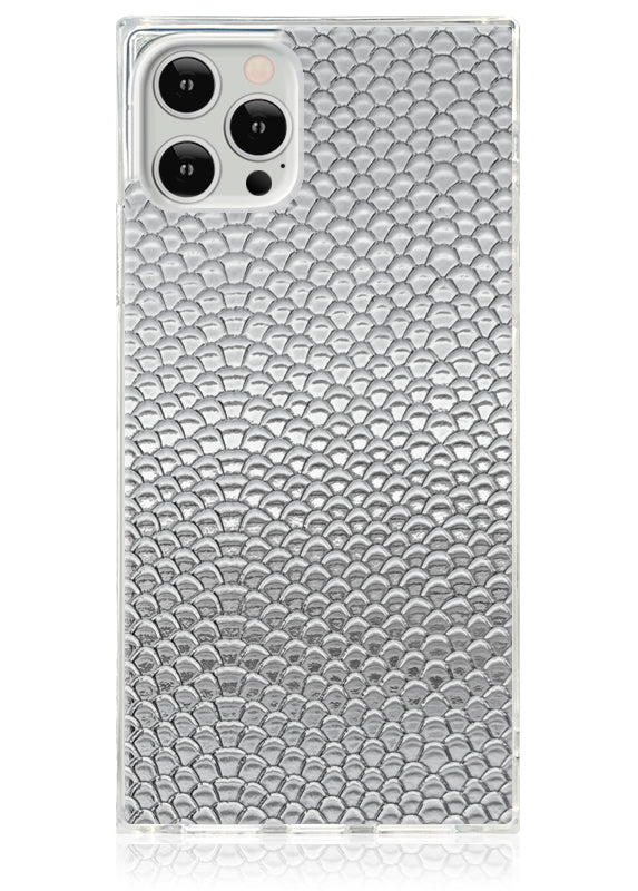 Silver Metallic Snakeskin Faux Leather SQUARE iPhone Case