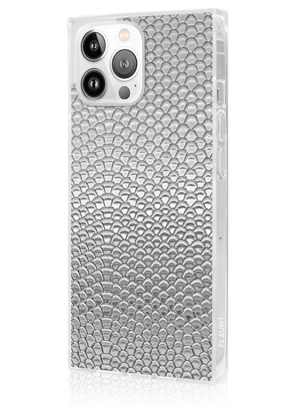 Silver Metallic Snakeskin Faux Leather SQUARE iPhone Case