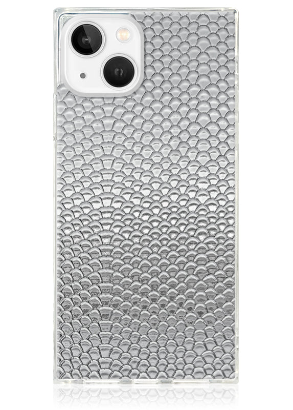 Silver Metallic Snakeskin Faux Leather SQUARE iPhone Case