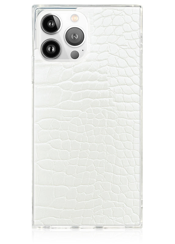 White Crocodile Faux Leather SQUARE iPhone Case