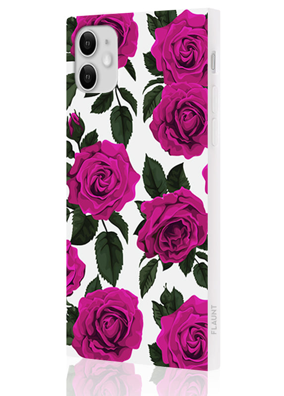 Fuchsia Rose Print SQUARE iPhone Case