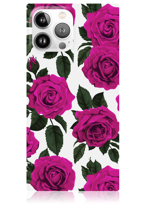 Fuchsia Rose Print SQUARE iPhone Case