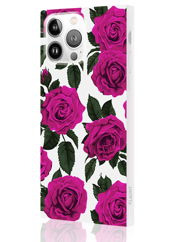 Fuchsia Rose Print SQUARE iPhone Case