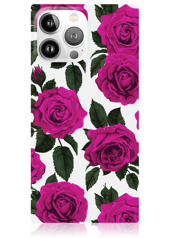 Fuchsia Rose Print SQUARE iPhone Case