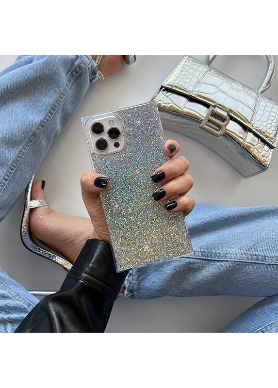 Silver Glitter SQUARE Galaxy Case