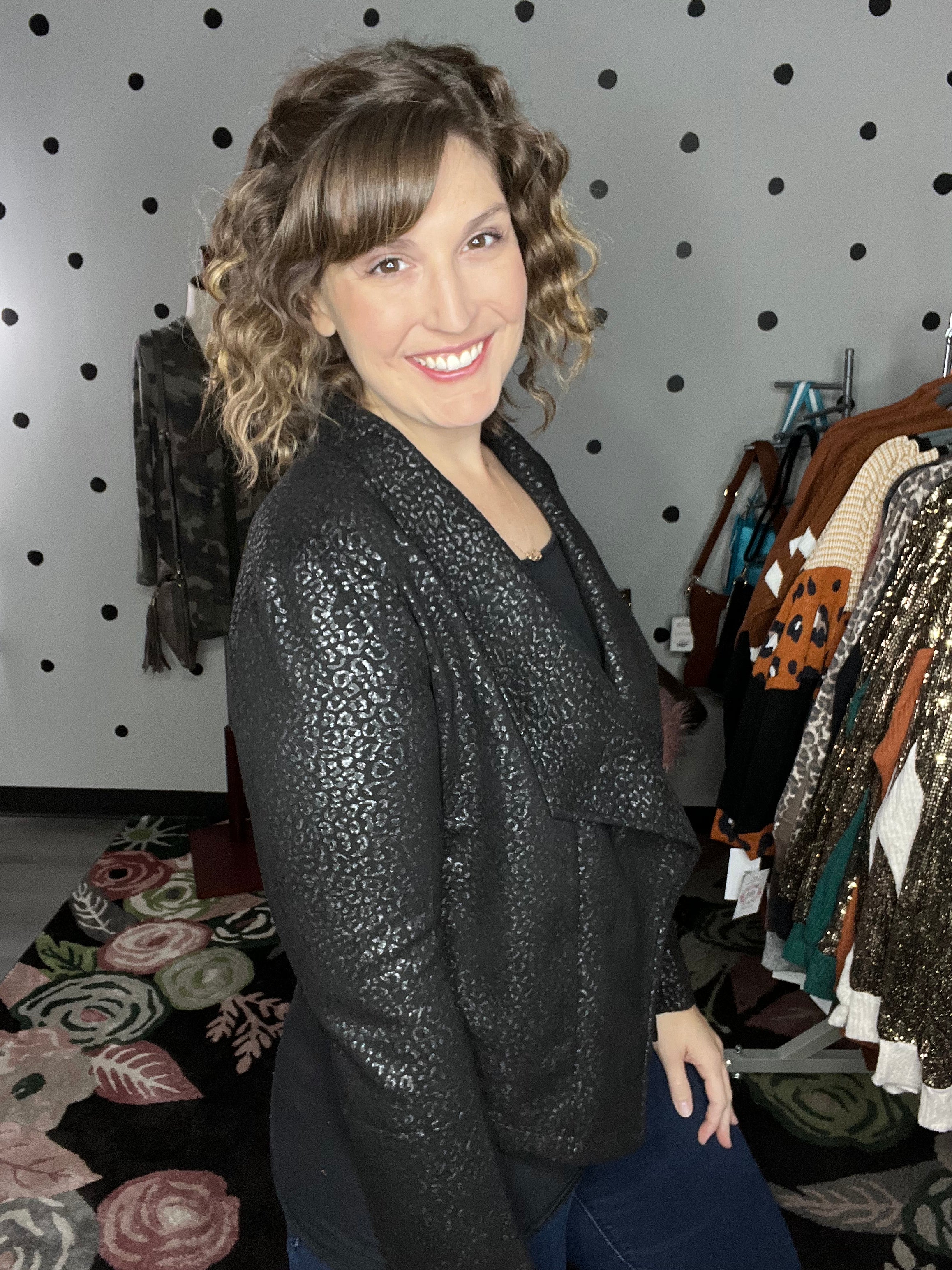 Matte Black Foiled Leopard Blazer