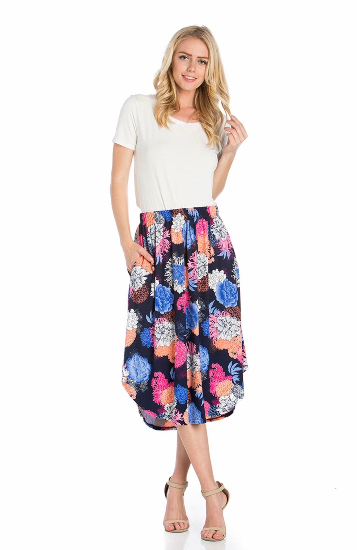 Elastic Waist Midi Skirt S-5X