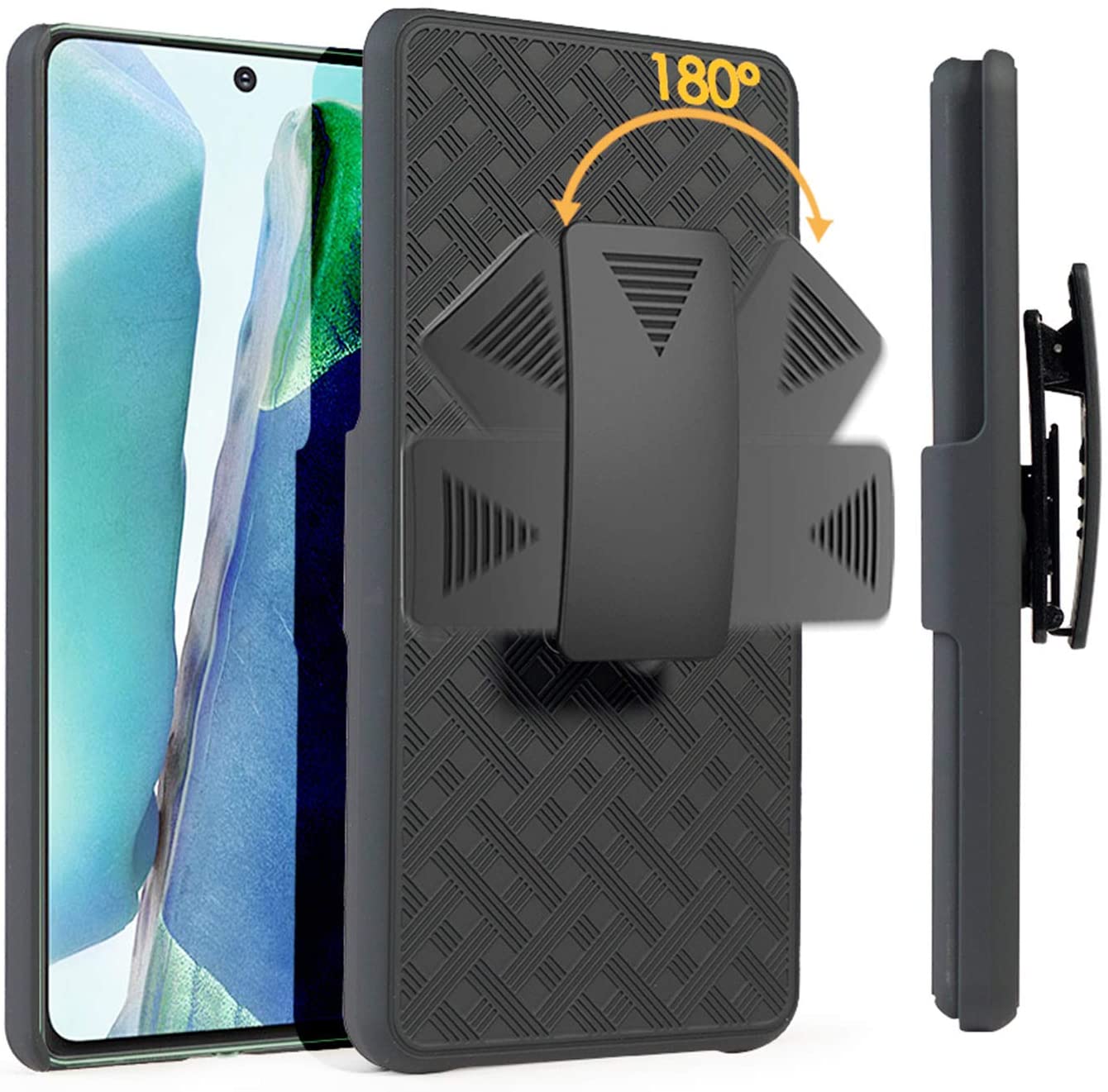 Belt Clip Case and 3 Pack Screen Protector Swivel Holster TPU Film Kickstand Cover Anti-Glare Fingerprint Works - ONA85+3Z37