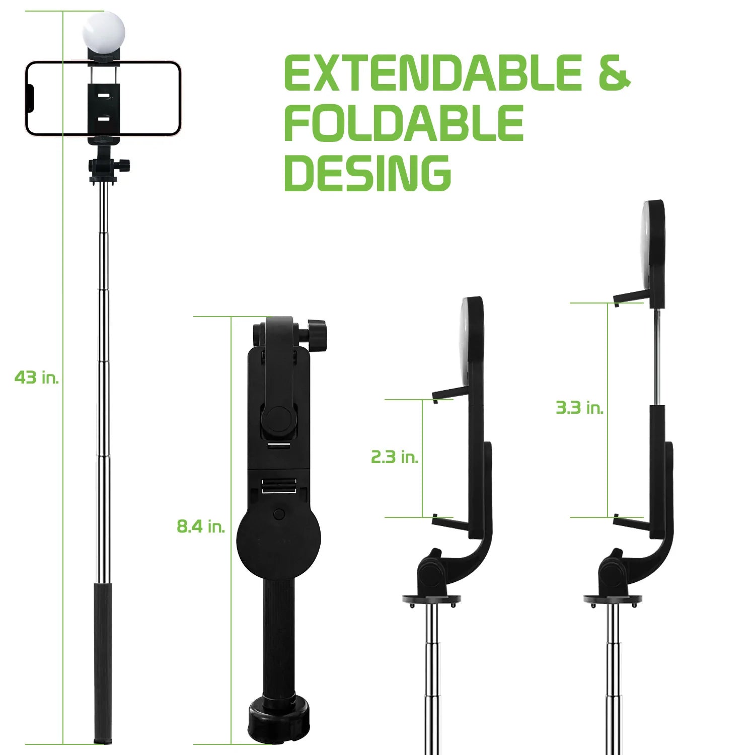 Selfie Stick Wireless Built-in Tripod Remote Shutter Stand Self-Portrait - ONZ98