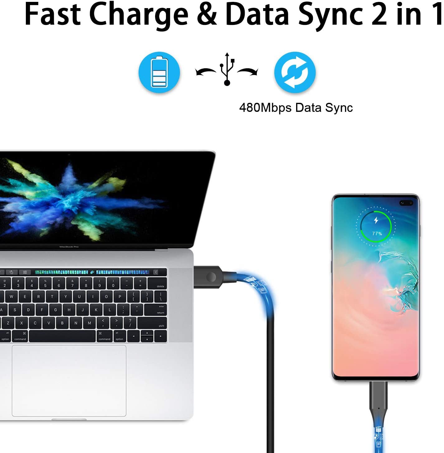 3ft and 6ft Long USB-C Cables Fast Charge TYPE-C Cord Power Wire Data Sync High Speed - ONY74