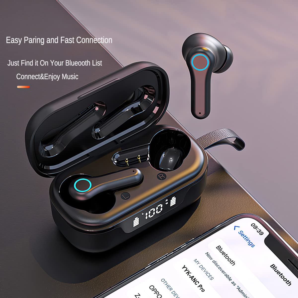 TWS Wireless Earphones ANC Earbuds Headphones True Stereo Headset Hands-free Mic
