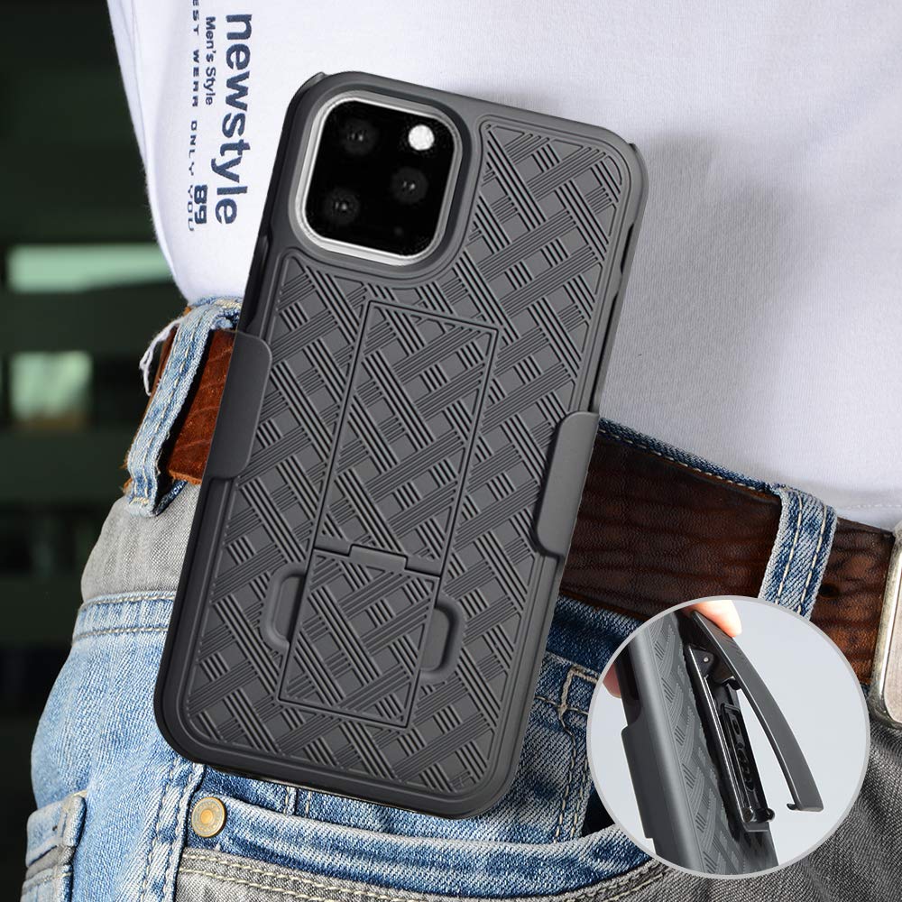 Belt Clip Case and 3 Pack Screen Protector Swivel Holster Tempered Glass Kickstand Cover Matte 3D Curved Edge - ONJ44+3R62