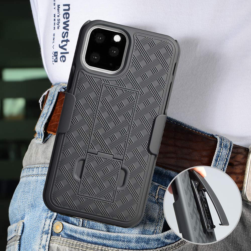Belt Clip Case and 3 Pack Privacy Screen Protector Swivel Holster Tempered Glass Kickstand Cover Anti-Peep Anti-Spy - ONM90+3R71