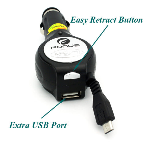 Car Charger Retractable USB Port Micro-USB DC Socket Power