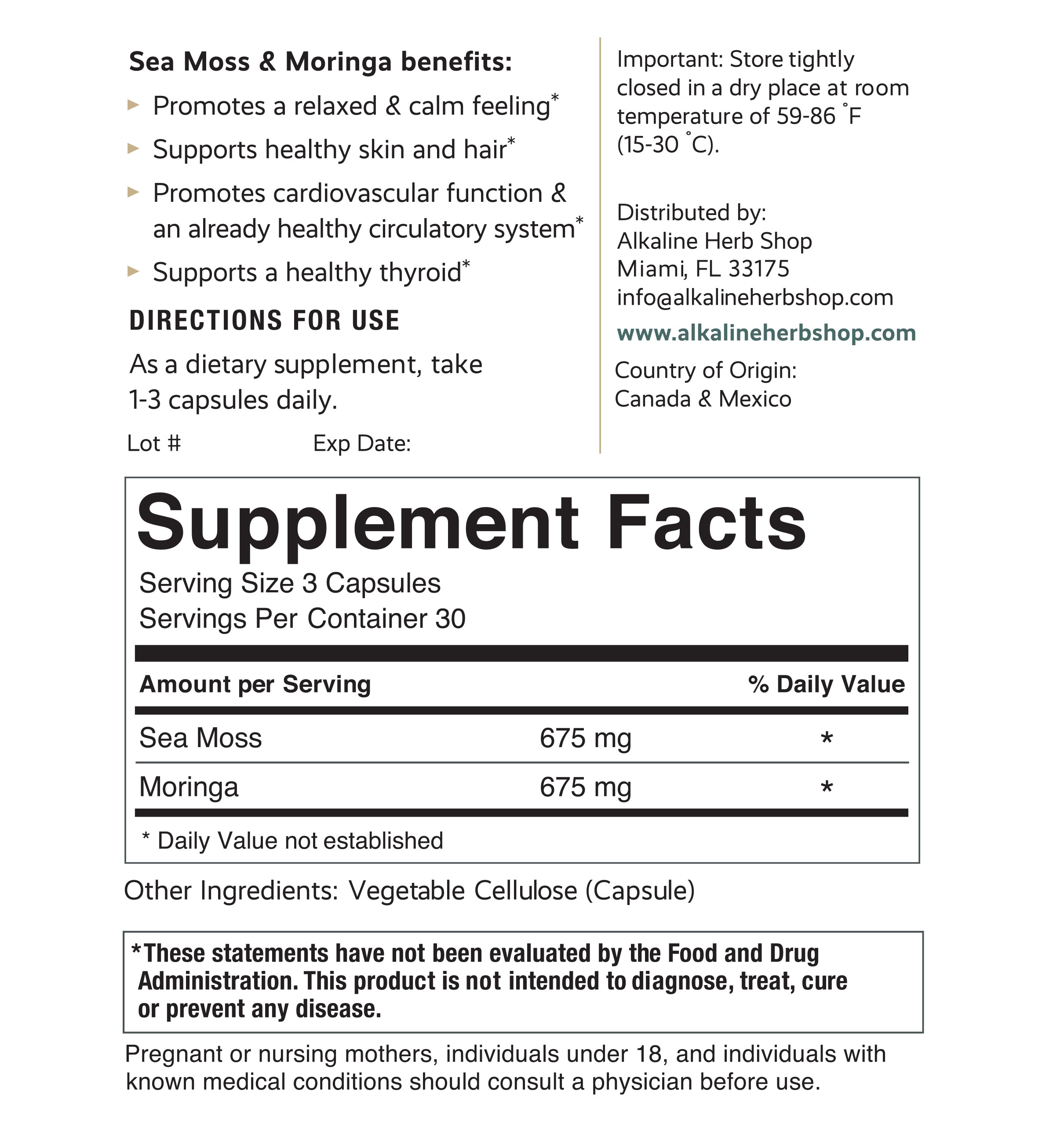 Sea Moss & Moringa Supplement 90 Capsules