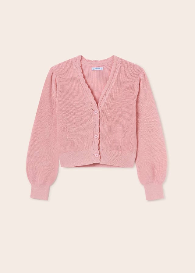 Blush Puff Sleeve Knit Cardigan