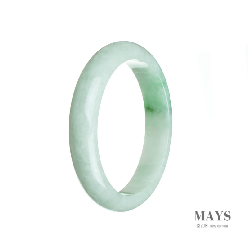 Certified Grade A White with green Burma Jade Bangle Bracelet - 58mm Half Moon