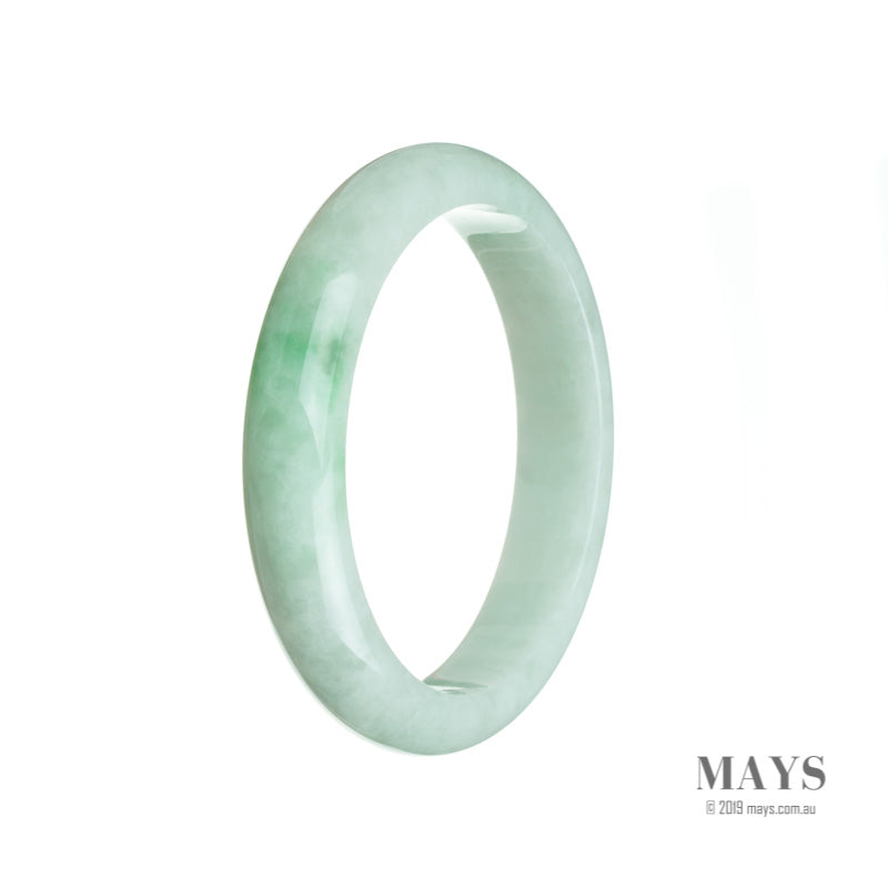 Certified Grade A White with green Burma Jade Bangle Bracelet - 58mm Half Moon