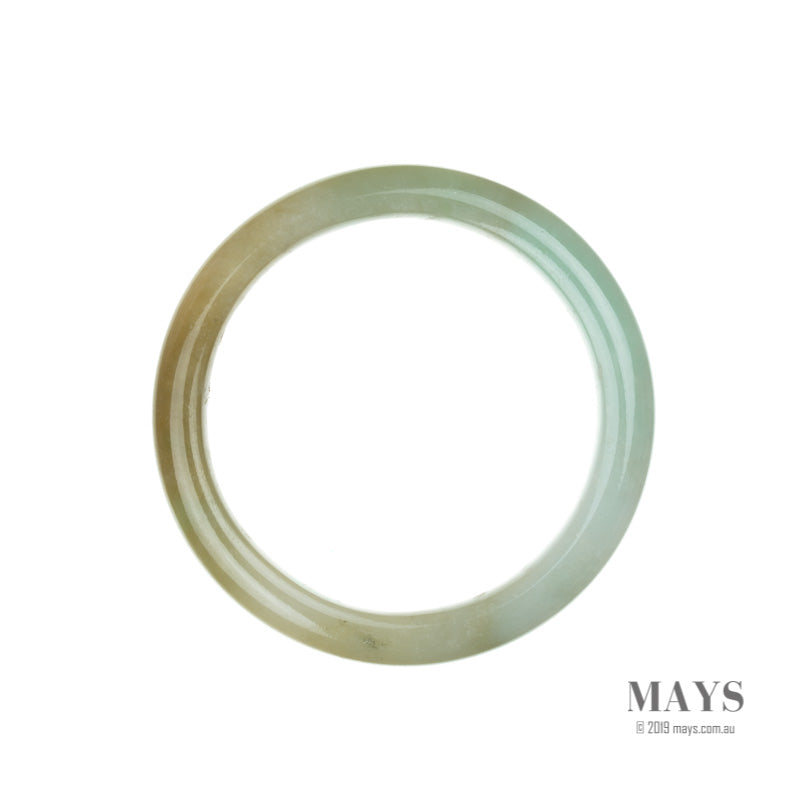 Genuine Type A White Brown Green Jade Bangle - 61mm Semi Round