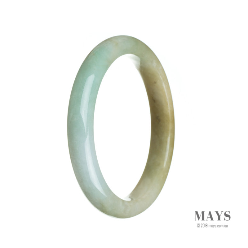 Genuine Type A White Brown Green Jade Bangle - 61mm Semi Round