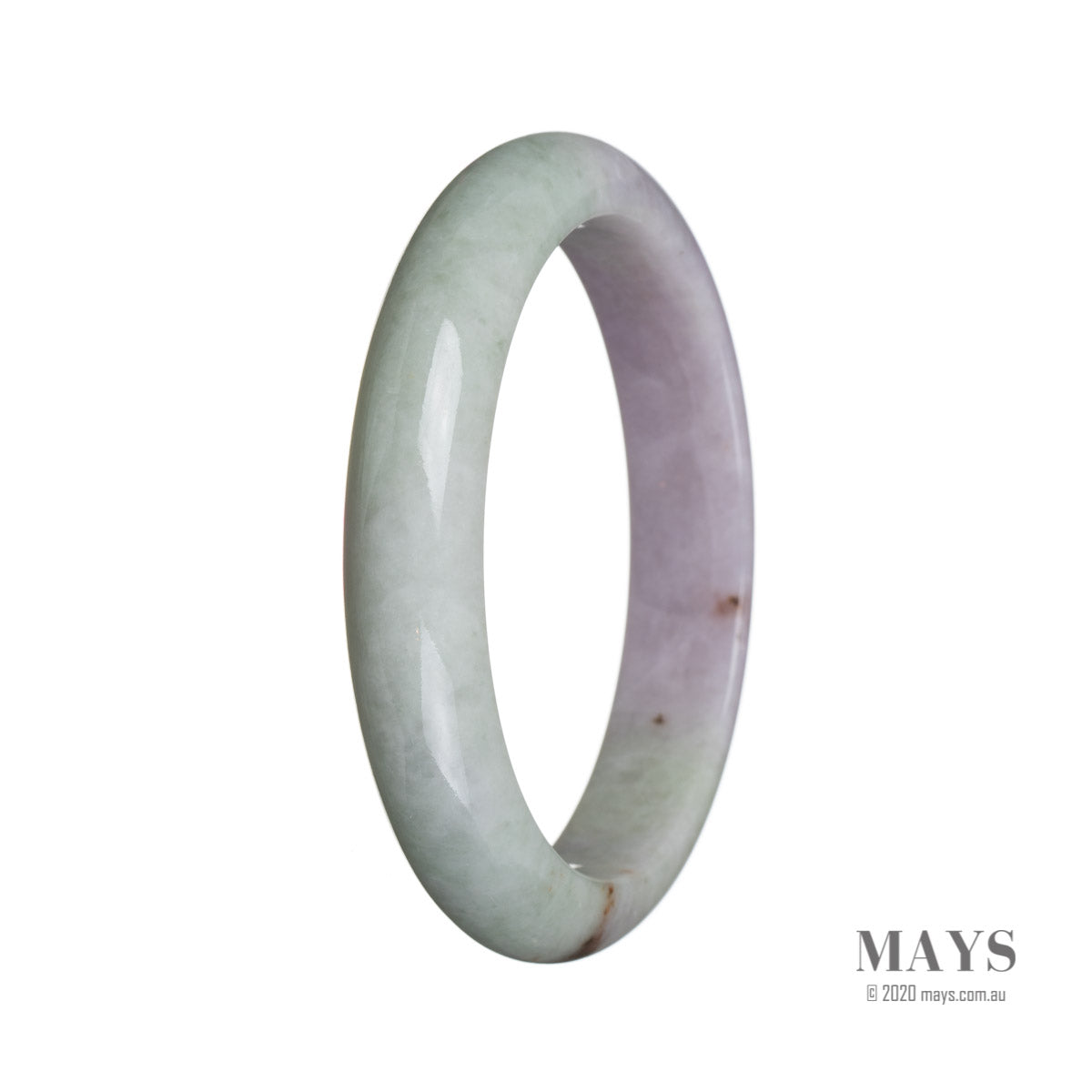 Genuine Grade A Green with lavender Traditional Jade Bangle - 59mm Semi Round