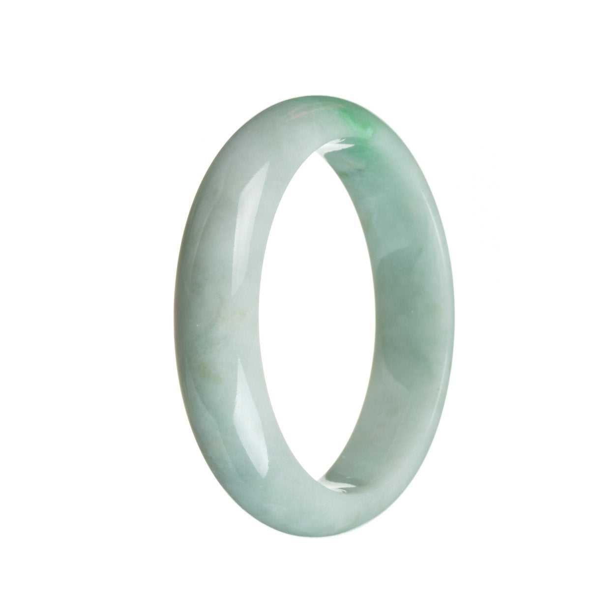 Authentic Grade A Green on white Jade Bangle Bracelet - 59mm Half Moon