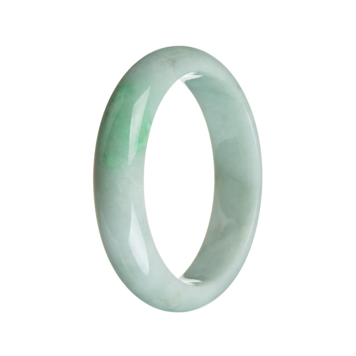Authentic Grade A Green on white Jade Bangle Bracelet - 59mm Half Moon