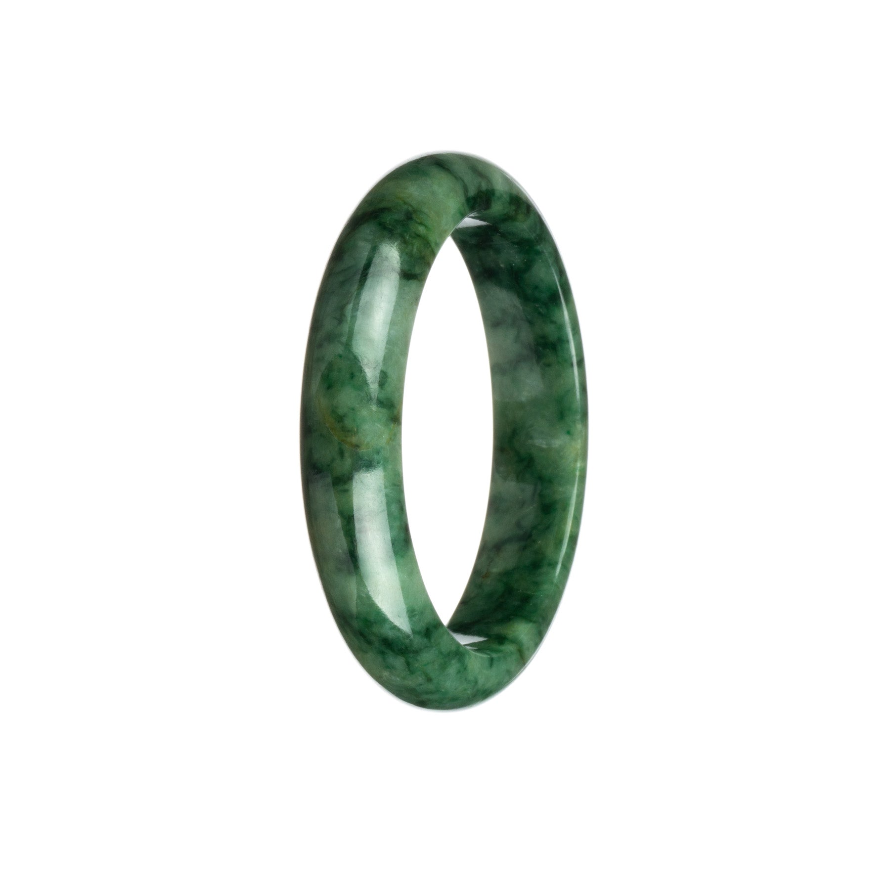 Certified Grade A Green with Dark Green Jade Bangle - 55mm Half Moon