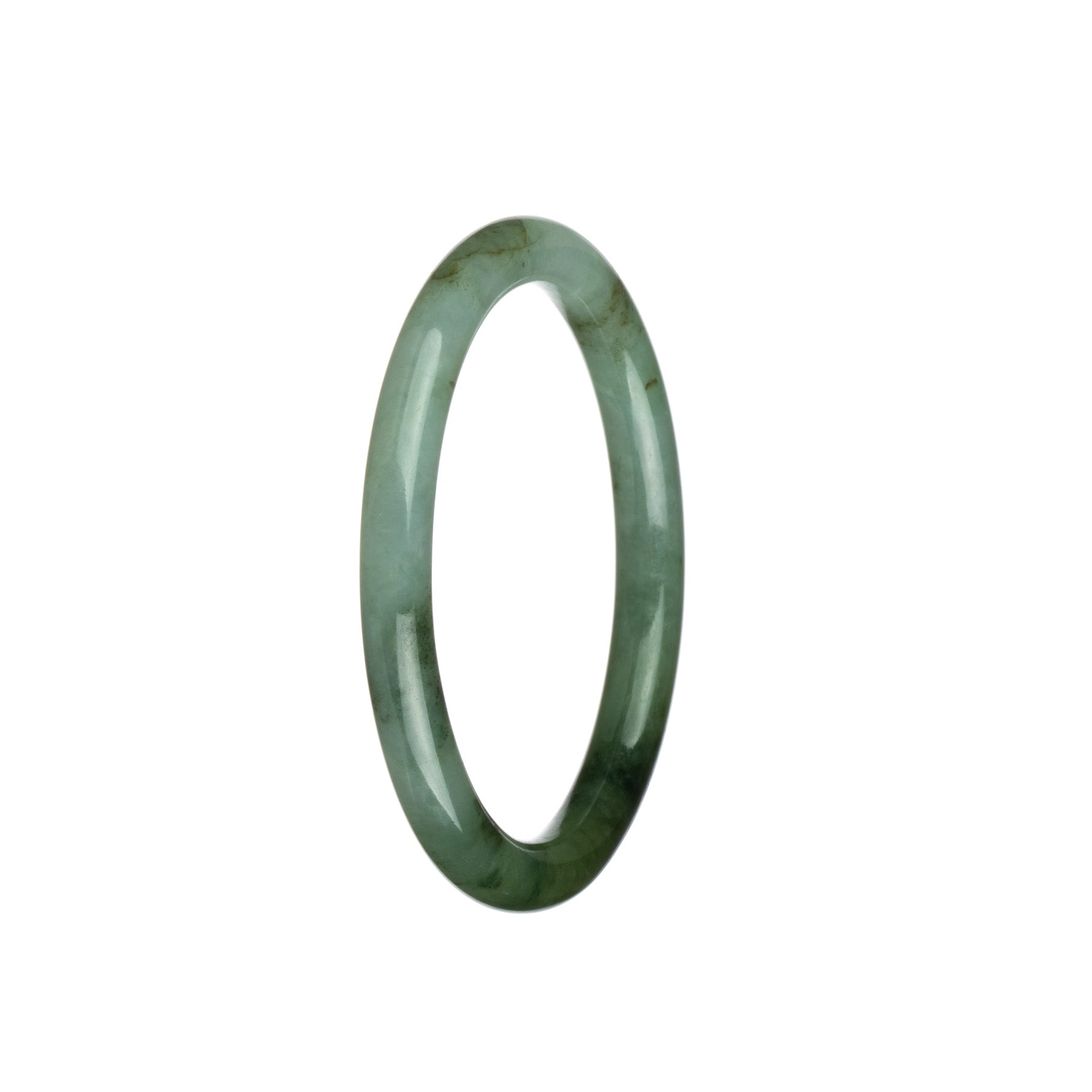 Real Grade A Light Green with Deep Green Jade Bangle Bracelet - 57mm Petite Round