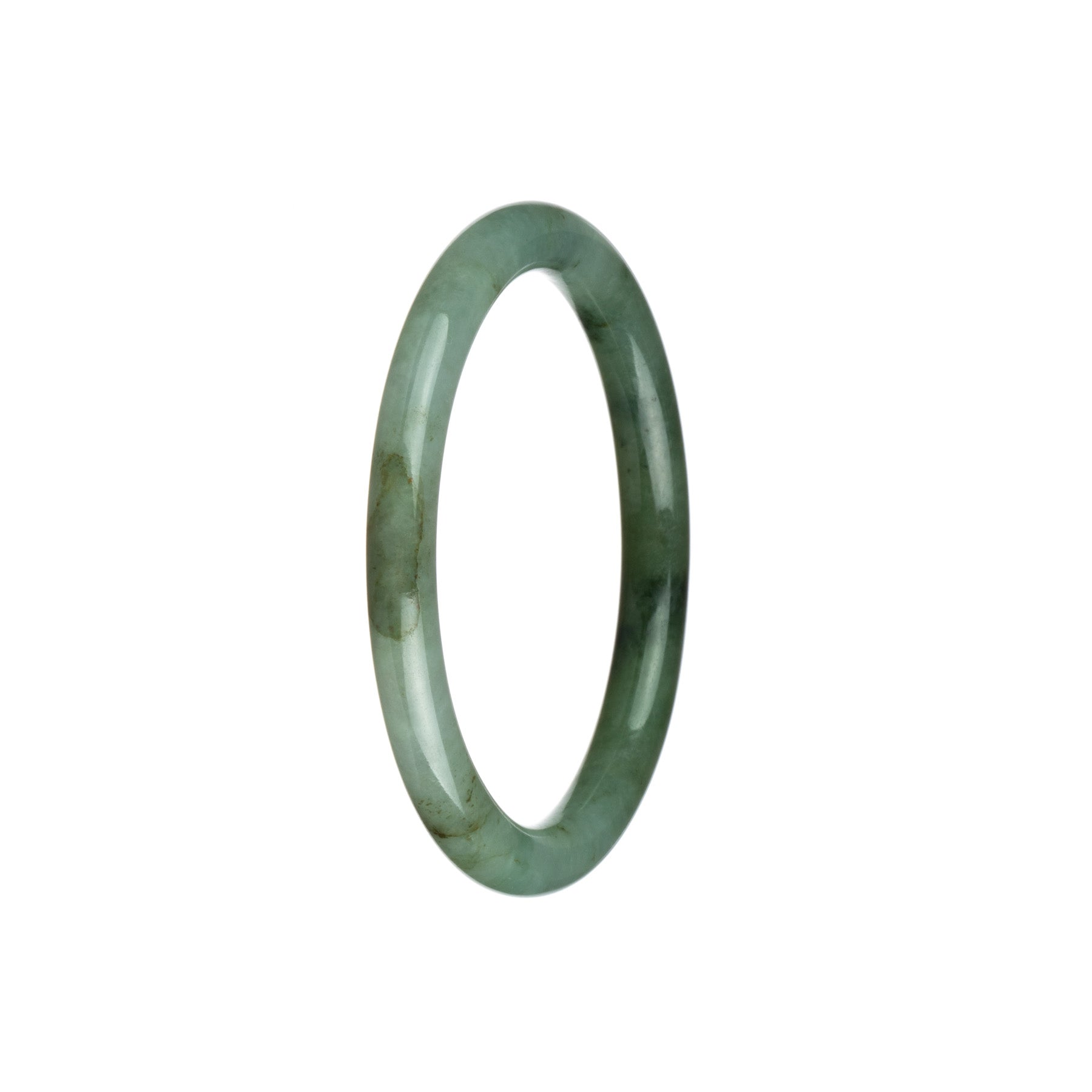 Real Grade A Light Green with Deep Green Jade Bangle Bracelet - 57mm Petite Round