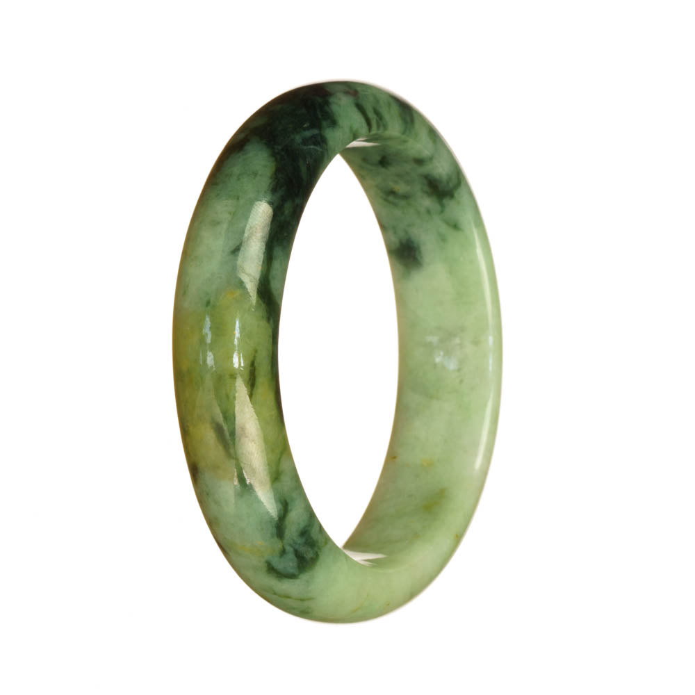 Genuine Grade A Green Pattern Burmese Jade Bangle - 55mm Half Moon