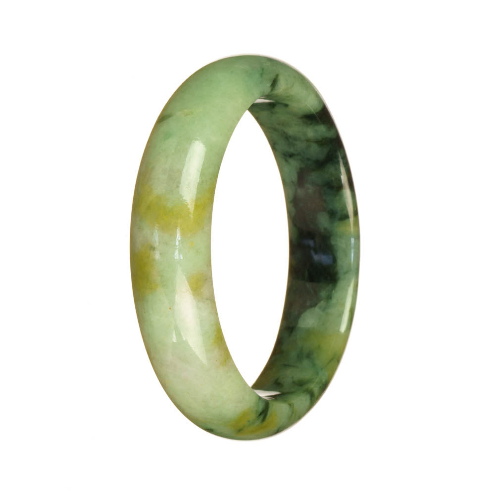 Genuine Grade A Green Pattern Burmese Jade Bangle - 55mm Half Moon