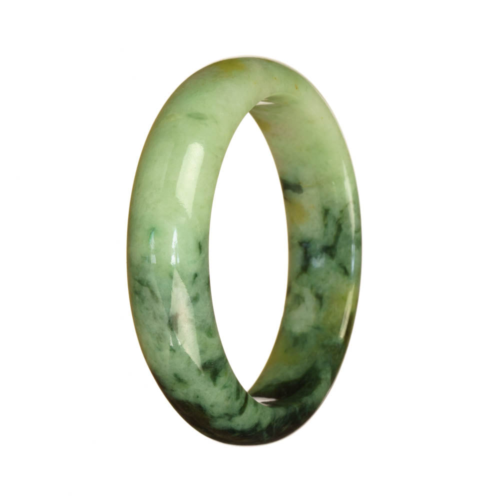 Genuine Grade A Green Pattern Burmese Jade Bangle - 55mm Half Moon