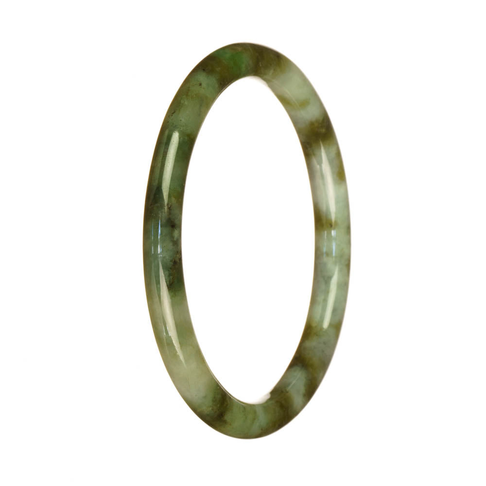 Genuine Type A Green and White Pattern Traditional Jade Bangle Bracelet - 61mm Petite Round