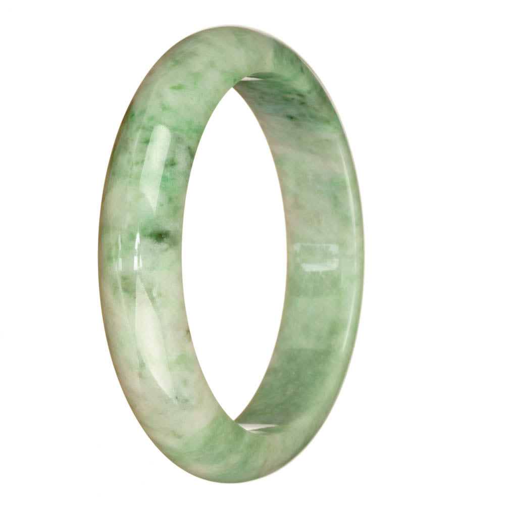 Authentic Grade A Light Green Pattern Traditional Jade Bangle - 62mm Half Moon