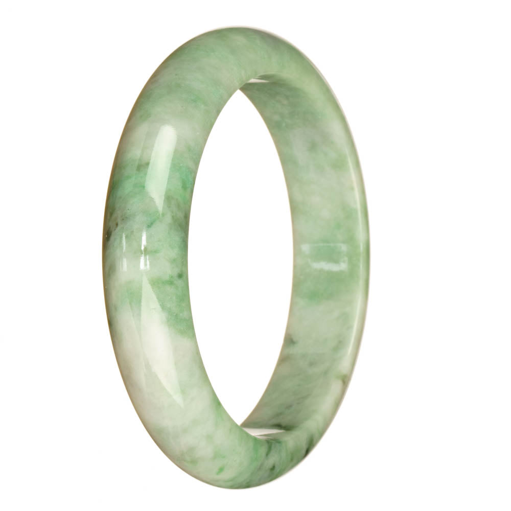 Authentic Grade A Light Green Pattern Traditional Jade Bangle - 62mm Half Moon