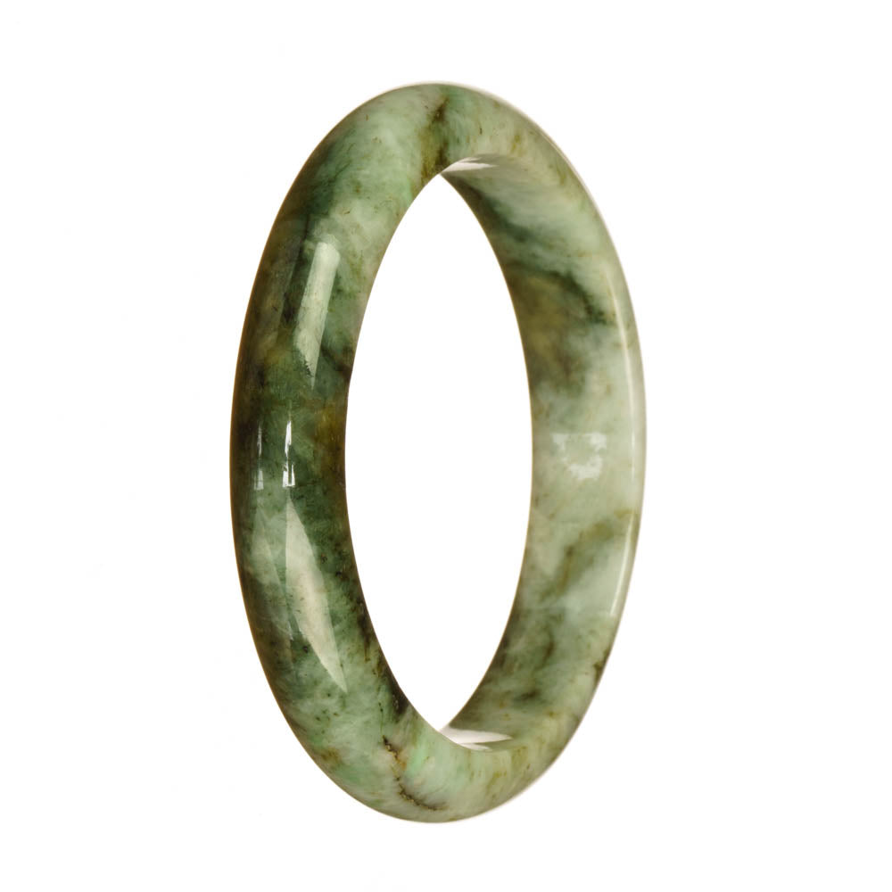 Genuine Natural White and Green Pattern Jadeite Bangle Bracelet - 59mm Half Moon