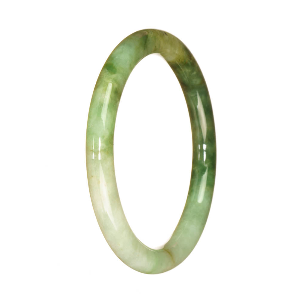 Genuine Type A Light Green and Green Pattern Jade Bracelet - 58mm Petite Round