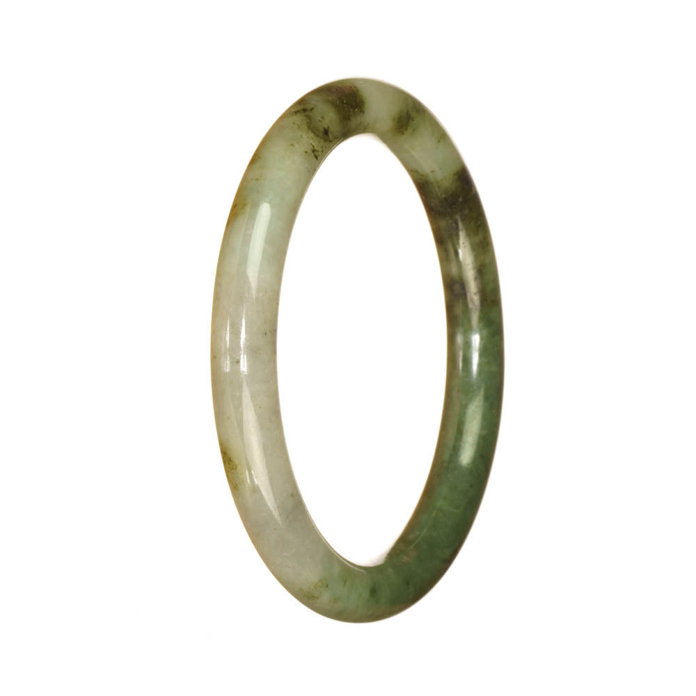 Authentic Untreated Green and Light Green Pattern Jadeite Jade Bracelet - 55mm Petite Round