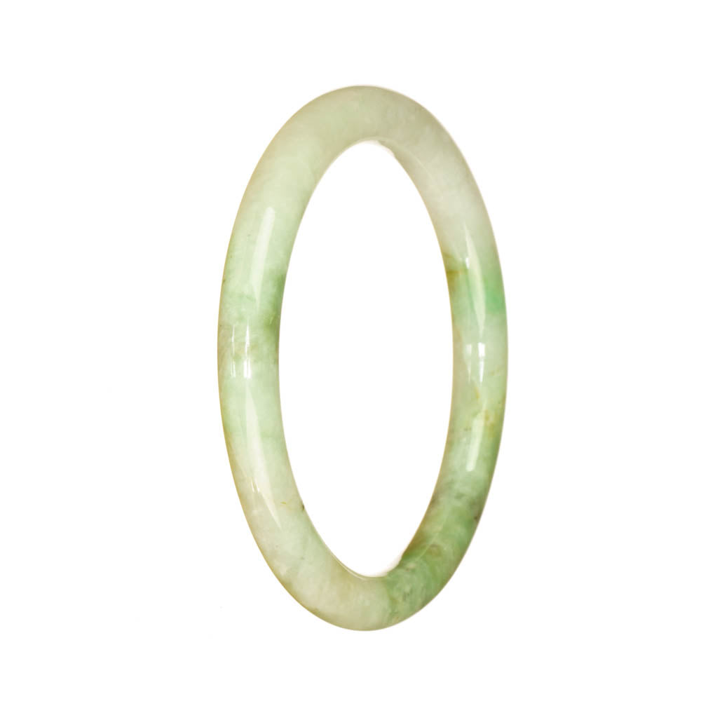 Certified Grade A Green and White Pattern Burmese Jade Bangle Bracelet - 56mm Petite Round