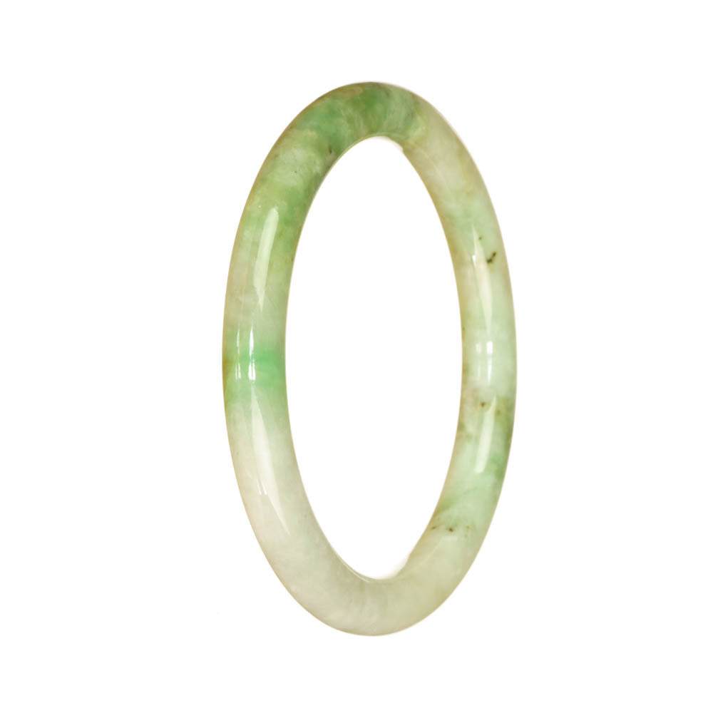 Certified Grade A Green and White Pattern Burmese Jade Bangle Bracelet - 56mm Petite Round