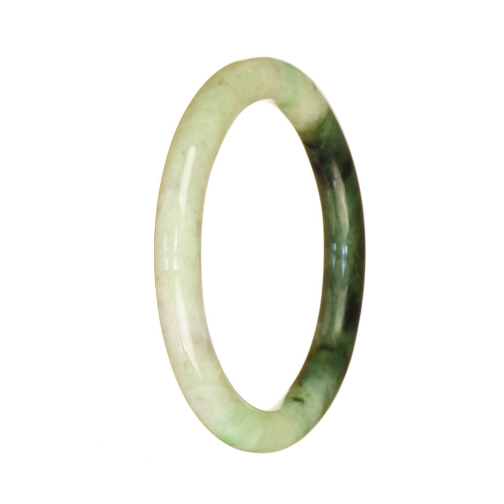 Real Grade A White and Green Pattern Jade Bracelet - 55mm Petite Round