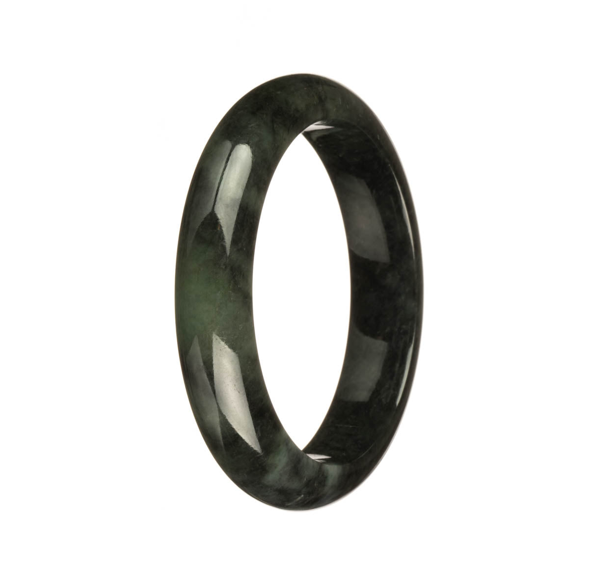 Certified Type A Black Jade Bangle - 55mm Half Moon