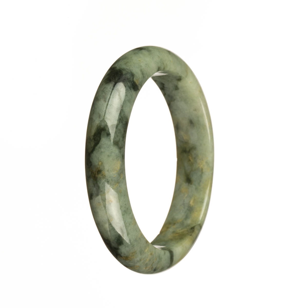 Real Grade A Green with Yellow and Green Patterns Jade Bracelet - 55mm Half Moon