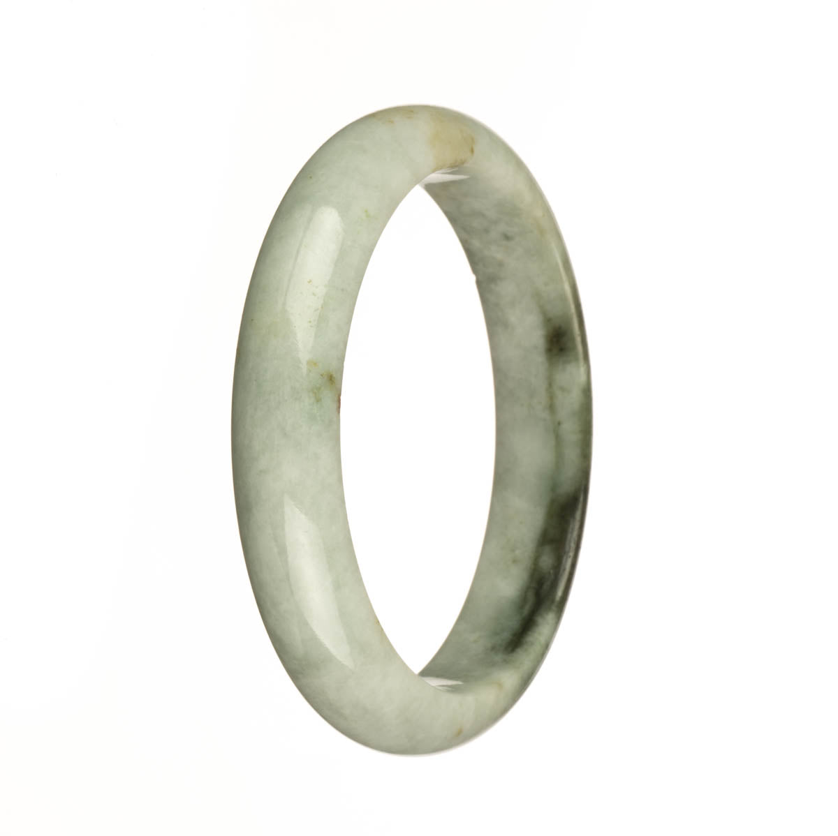 Genuine Grade A Grey with Dark Green Pattern Traditional Jade Bracelet - 59mm Half Moon