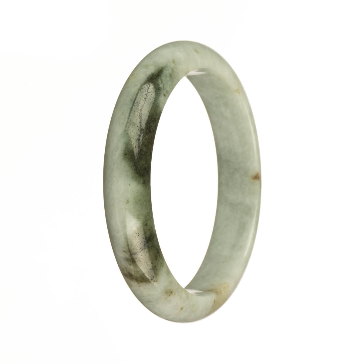 Genuine Grade A Grey with Dark Green Pattern Traditional Jade Bracelet - 59mm Half Moon