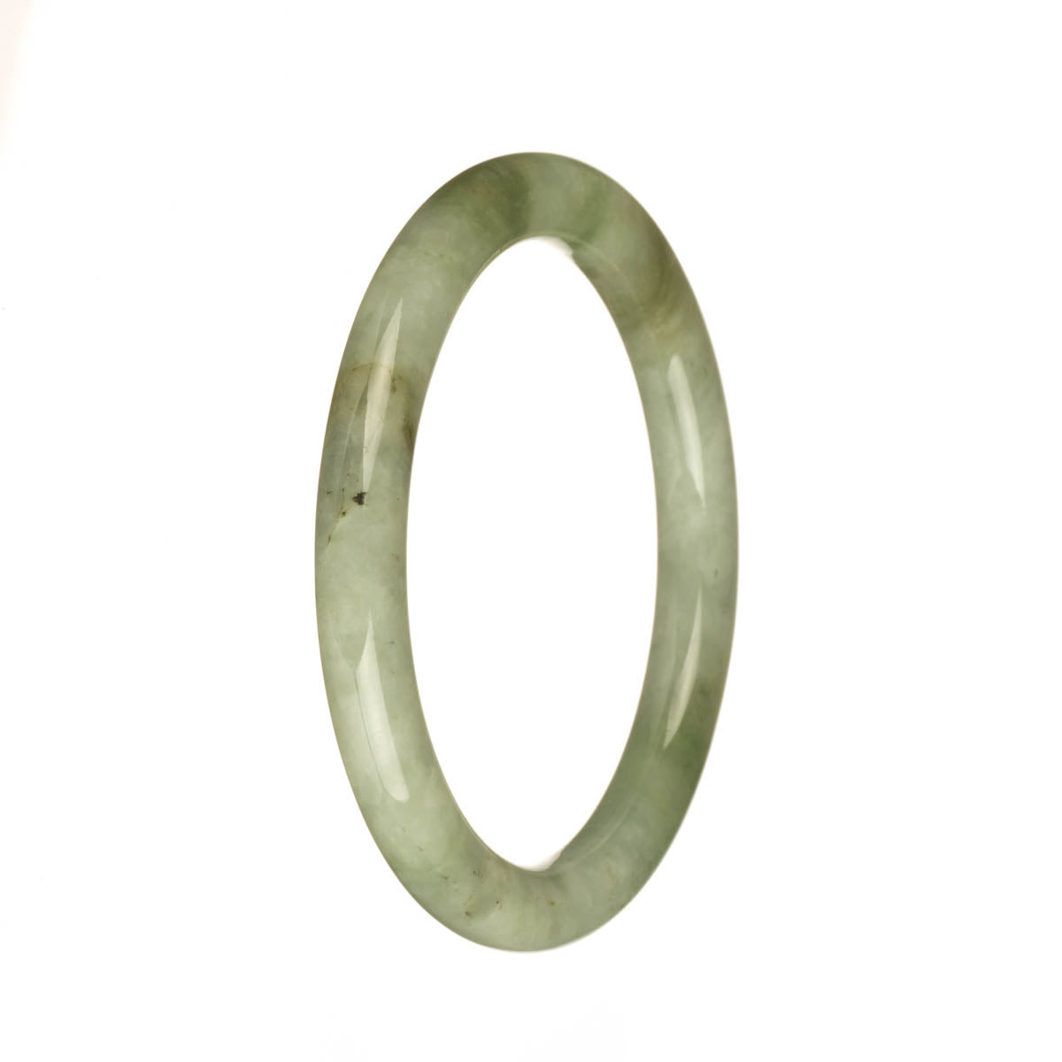 Genuine Grade A Pale Green with Apple Green and Brown Patches Jadeite Jade Bracelet - 55mm Petite Round