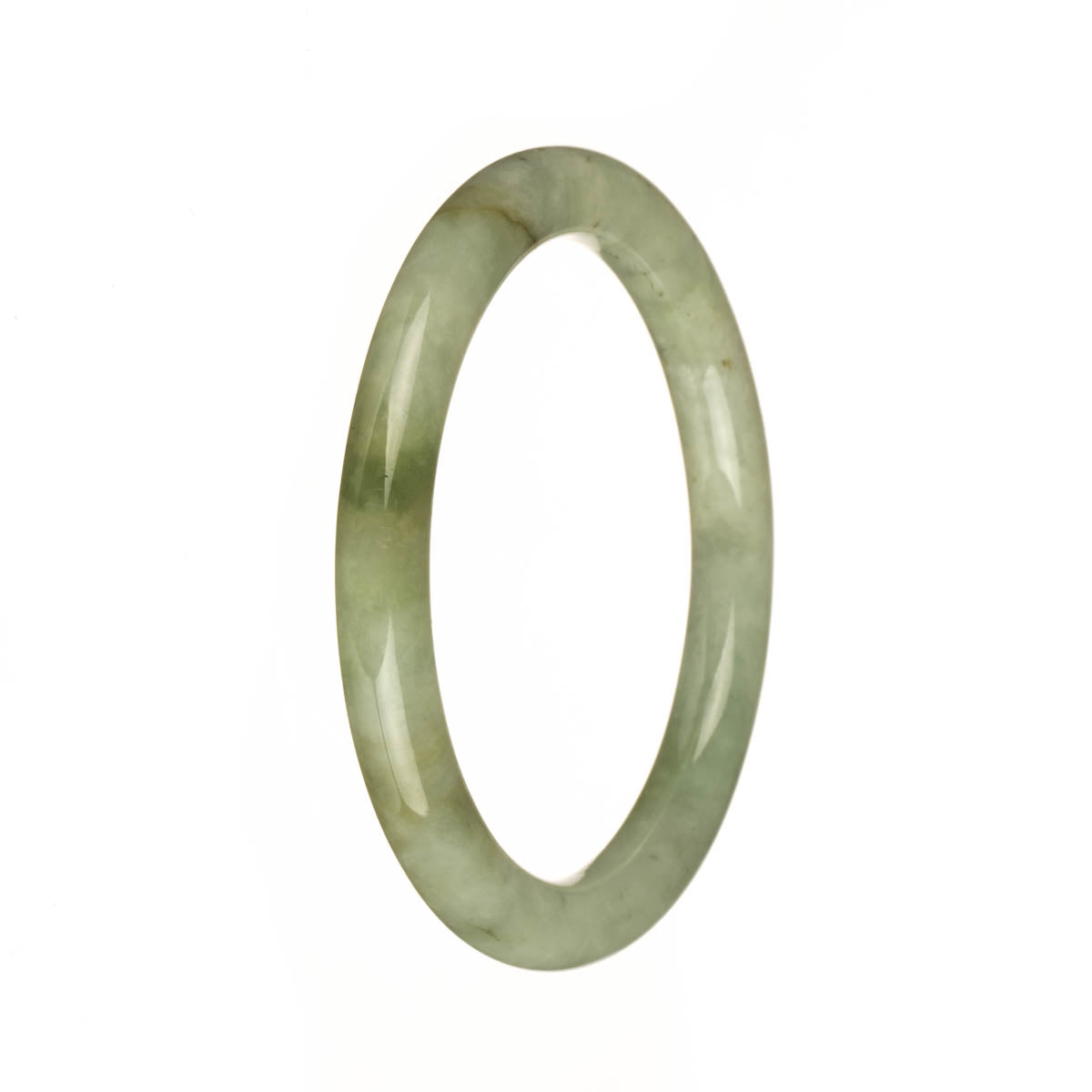 Genuine Grade A Pale Green with Apple Green and Brown Patches Jadeite Jade Bracelet - 55mm Petite Round