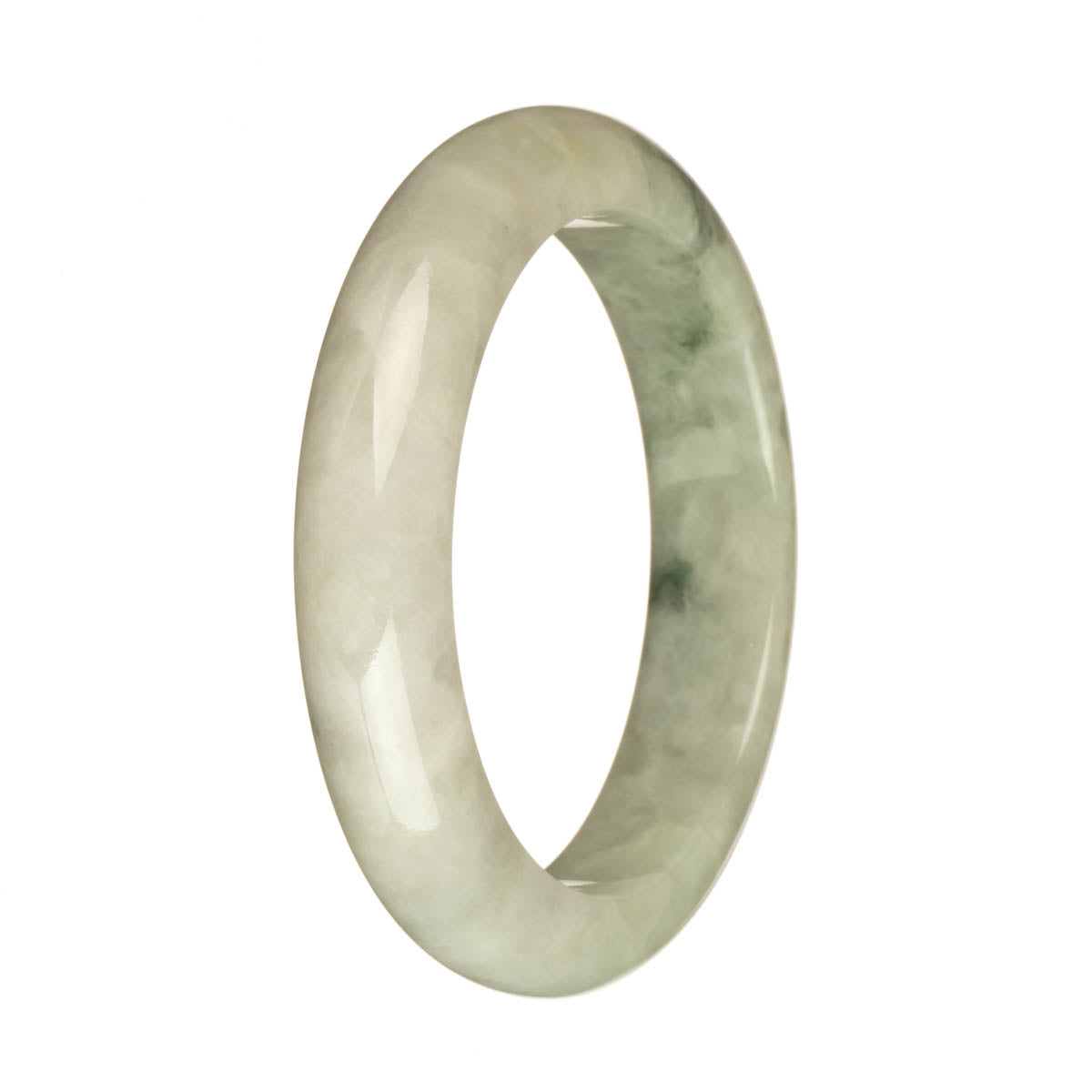 Genuine Type A Greyish White with Deep Green Patterns Jade Bangle Bracelet - 58mm Half Moon